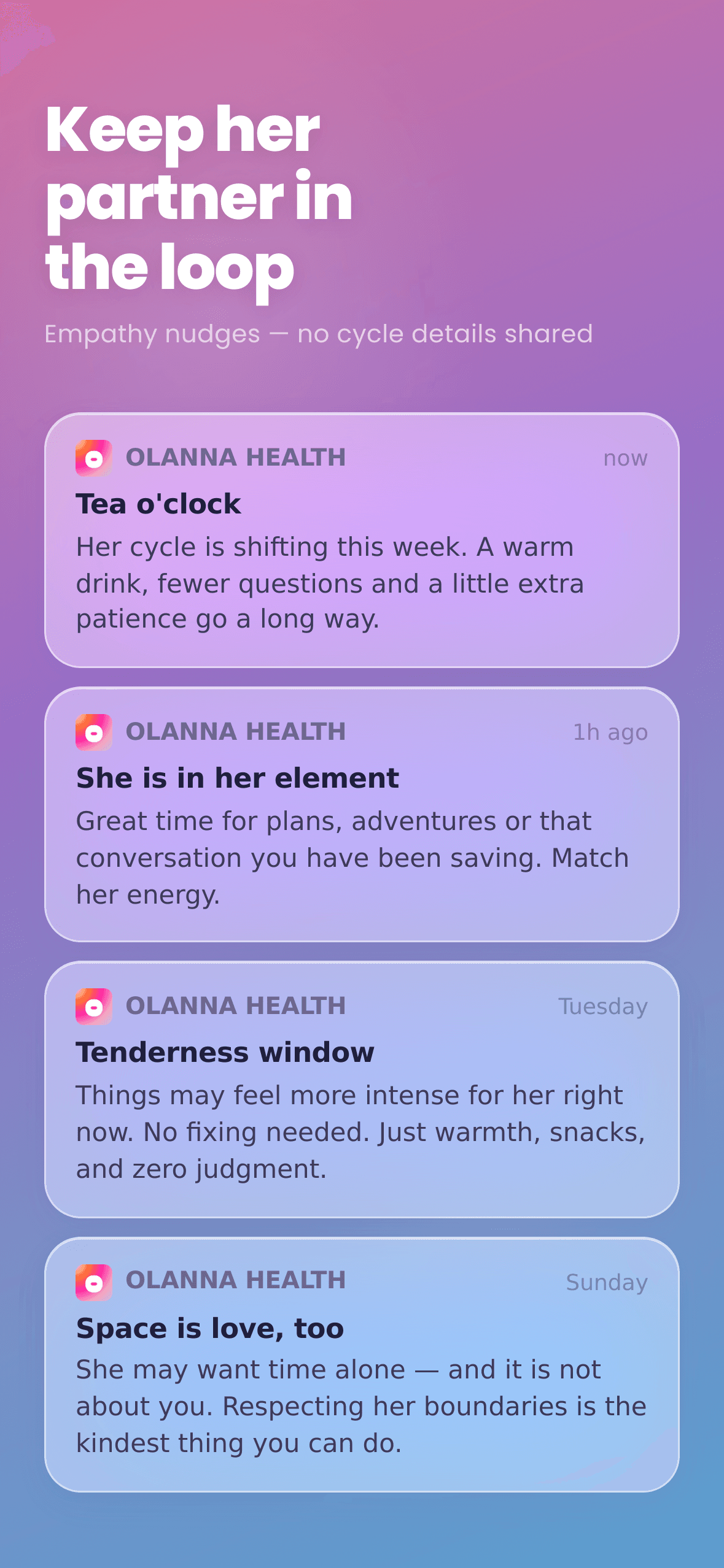 Partner nudges — empathy notifications with no cycle details shared