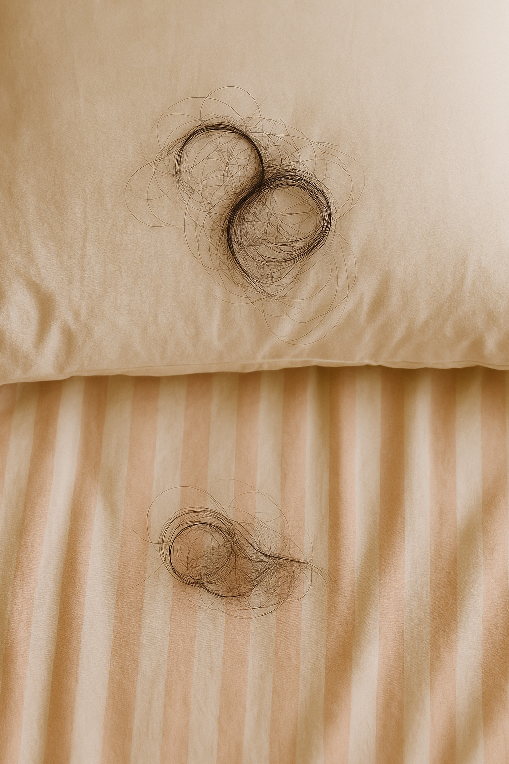 Hair strands on a pillow - a gentle visual representing one of the signs of PCOS